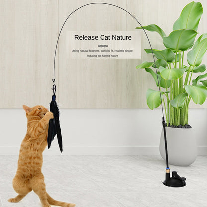 Cat toy cat ticker stick with bell Long rod suction cup self Hi bite resistant cat ticker feather head