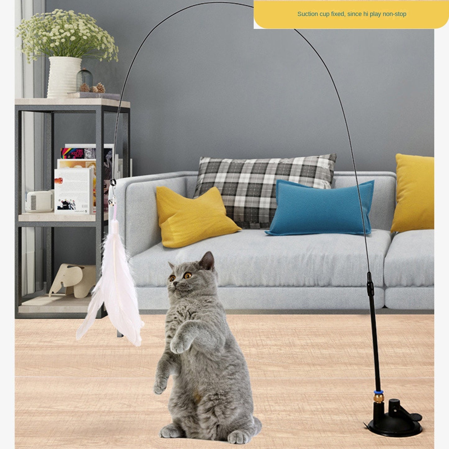 Cat toy cat ticker stick with bell Long rod suction cup self Hi bite resistant cat ticker feather head