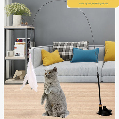 Cat toy cat ticker stick with bell Long rod suction cup self Hi bite resistant cat ticker feather head