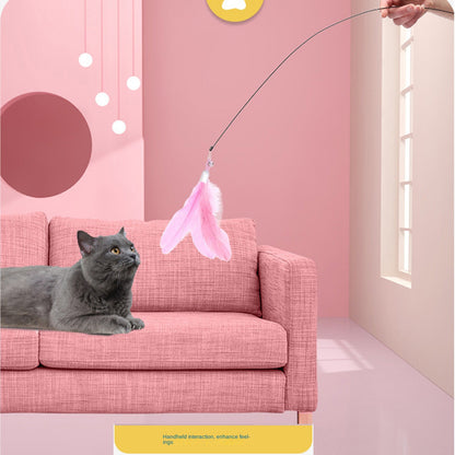 Cat toy cat ticker stick with bell Long rod suction cup self Hi bite resistant cat ticker feather head