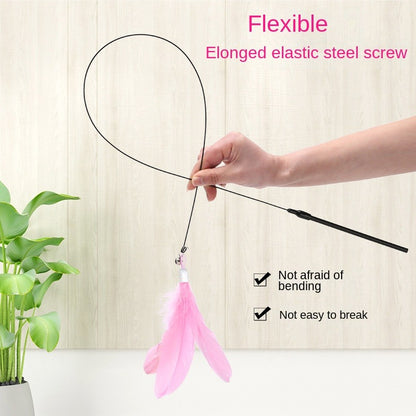 Cat toy cat ticker stick with bell Long rod suction cup self Hi bite resistant cat ticker feather head