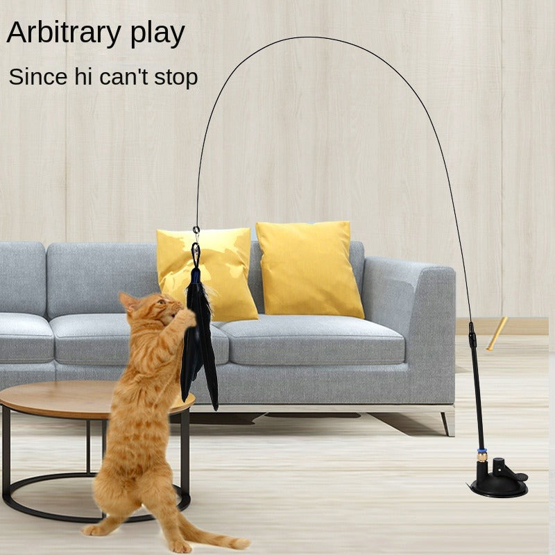 Cat toy cat ticker stick with bell Long rod suction cup self Hi bite resistant cat ticker feather head