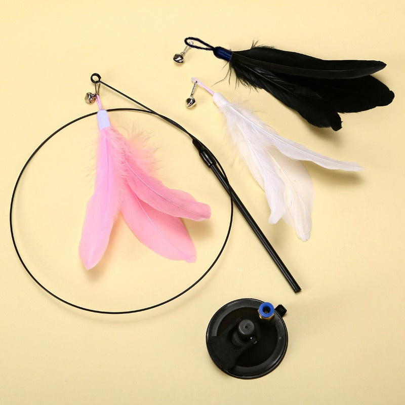 Cat toy cat ticker stick with bell Long rod suction cup self Hi bite resistant cat ticker feather head